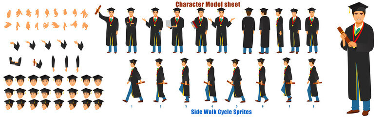 Wall Mural - Student Character Model sheet with Walk cycle Animation Sequence 