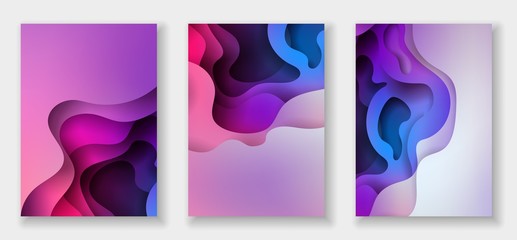 Wall Mural - A4 abstract color 3d paper art illustration set. Contrast colors. Vector design layout for banners presentations, flyers, posters and invitations. Eps10.