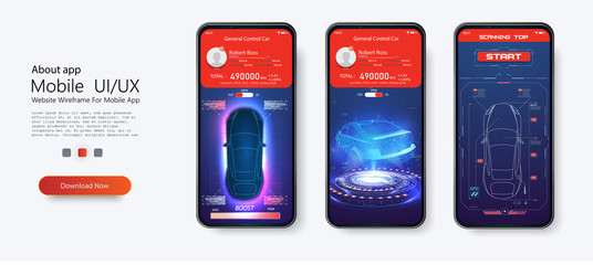 Aufkleber - Modern design of mobile application of car service. Home,menu, type of service. Futuristic custom car diagnostic interface in the style of the HUD UI GUI. Abstract virtual  touch user interface.Vector