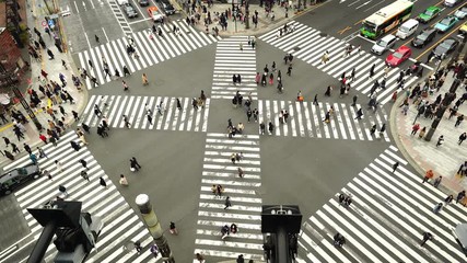 Fototapete - Aerial view of traffic intersection in Ginza, Tokyo, Japan.