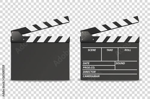 Cuadros en Lienzo Vector 3d Realistic Opened Movie Film Clap Board Icon Set Closeup Isolated on Transparent Background