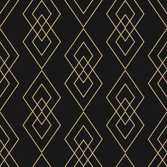 Vector golden geometric texture. Seamless pattern with thin lines, diamonds