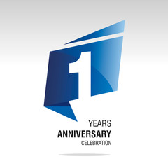 Wall Mural - 1 Year Anniversary origami speech logo icon blue white vector