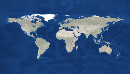 Fototapete - Plain color on solid background. Extra large size physical world map illustration.   Globe similar worldmap icon.  Big size physical world map illustration.