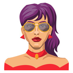 Canvas Print - Girl with purple hair and glasses illustration vector on white background