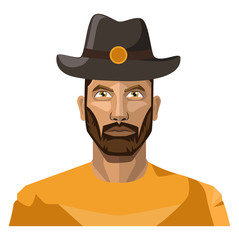 Sticker - Guy with beard wearing hat illustration vector on white background