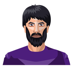 Poster - Man with a beard and long black hair illustration vector on white background