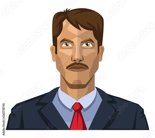 Guy With Mustaches And Brown Hair Illustration Vector On White