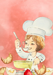 Wall Mural - I like cooking. Watercolor illustration for children