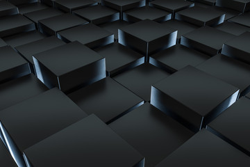 Canvas Print - 3d rendering, dark background, cube bricks with light effect. Computer digital background.