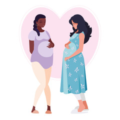 Sticker - interracial couple of pregnancy women in heart