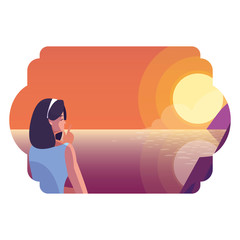 Poster - woman contemplating horizon of sky sunset scene