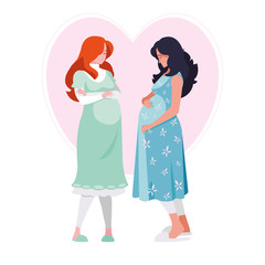 Sticker - couple of beautiful pregnancy women in heart