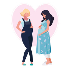 Sticker - couple of beautiful pregnancy women in heart