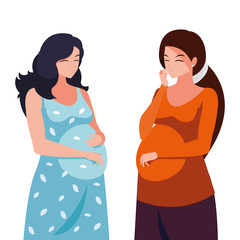 Sticker - couple of beautiful pregnancy women characters