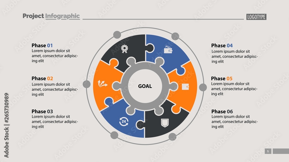 Six elements process chart slide template. Business data. Plan, diagram ...