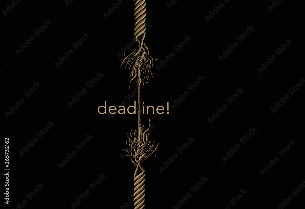 A frayed rope is about to break and the word deadline is included in ...