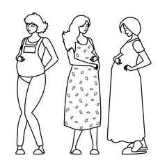 Sticker - group of beautiful pregnancy women characters