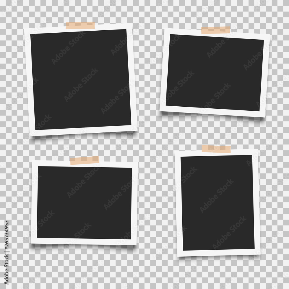 Set of empty photo frames with adhesive tape - obrazy, fototapety, plakaty 