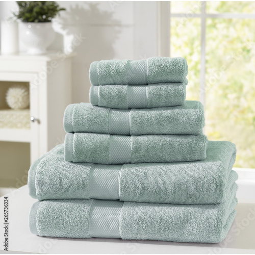Fotografía Cotton terry towel set. Dobby border towel set