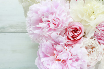 Canvas Print - Flower background with peonies, roses and hortensias.