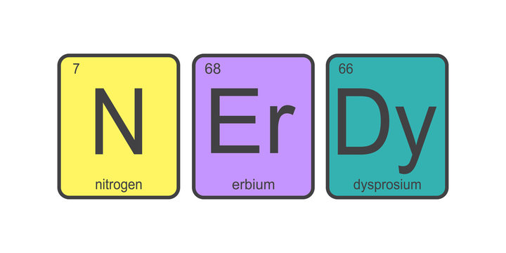 The chemical elements of the periodic table,colorful funny text - nerdy on white