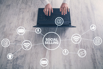 Internet, communication, technology. Concept of social selling