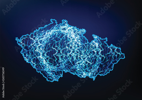 Fotografía Abstract of Czech Republic map network, internet and global connection concept, Wire Frame 3D mesh polygonal network line, design sphere, dot and structure