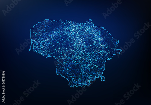 Fotografía Abstract of lithuania map network, internet and global connection concept, Wire Frame 3D mesh polygonal network line, design sphere, dot and structure