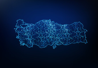 Abstract of turkey map network, internet and global connection concept, Wire Frame 3D mesh polygonal network line, design sphere, dot and structure. Vector illustration eps 10.