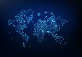 Abstract of world map network, internet and global connection concept, Wire Frame 3D mesh polygonal network line, design sphere, dot and structure. Vector illustration eps 10.