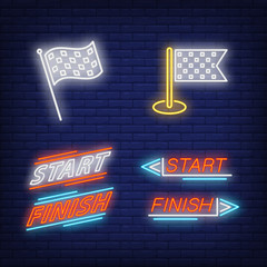 Aufkleber - Start and finish flags neon signs set