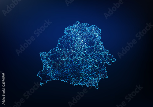 Fotografía Abstract of belarus map network, internet and global connection concept, Wire Frame 3D mesh polygonal network line, design sphere, dot and structure