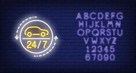 Wall Mural - Twenty four hours auto repair shop neon sign