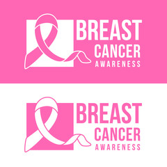 Wall Mural - breast cancer awareness banner with pink ribbon in squares sign vectro design