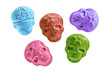 Party drugs: many coloured Amphetamine, Army Skull, Ecstasy, XTC pills isolated on a white background.