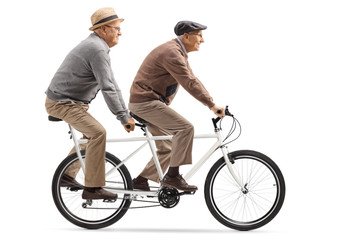 Poster - Two senior men riding a tandem bicycle