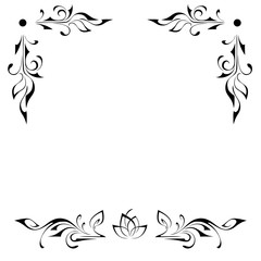 decorative frame with vignettes and abstract flower in black lines on white background