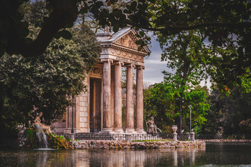 Temple of Aesculapios at Villa Borghese Gardens in Rome