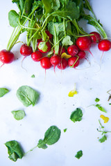 Red radishes on the white table