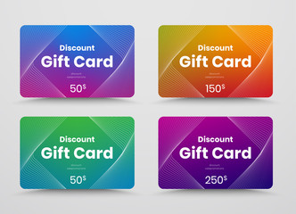 Template vector gift card with color gradient and intersecting abstract lines.