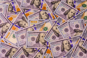 Background of the many american one hundred dollar banknotes