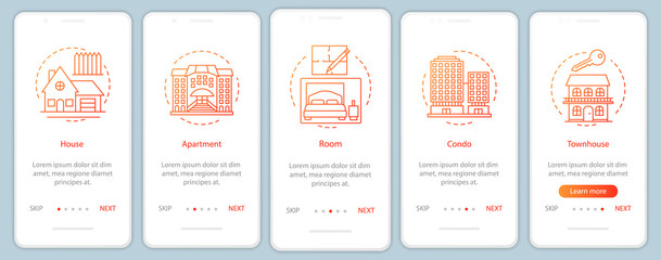 Real estate onboarding mobile app page screen with linear concepts