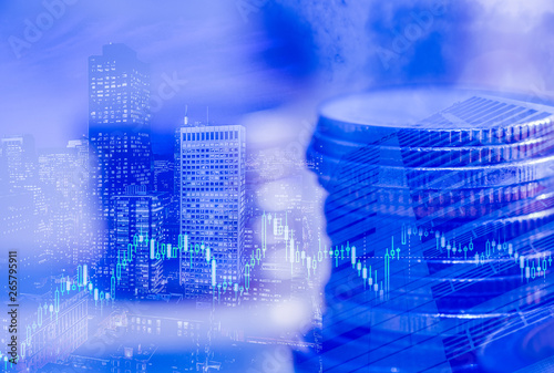 Financial Investment Concept Double Exposure Of City Night And - 
