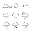 Weather icons set vector. Outline clouds, sun and rain symbols.