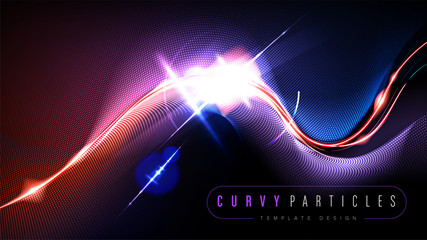 Poster - The background template of curvy particle movement in vector.  It is suitable for being as a template, landing page in science or technology related theme.