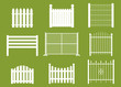 White fences of different shapes vector cartoon flat set isolated on background.