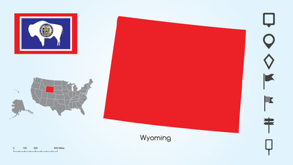 Wall Mural - Map of The United States with the Selected State of Wyoming And Wyoming Flag with Locator Collection