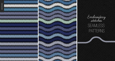 Embroidery satin stitch seamless patterns - two textile patterns of satin stitch