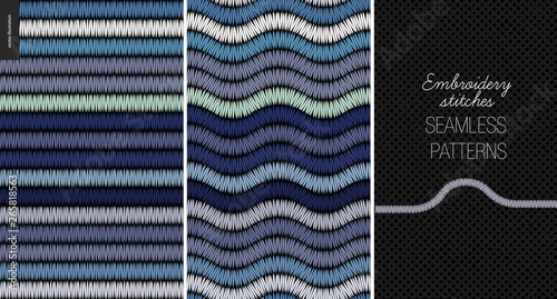 Cuadros en Lienzo Embroidery satin stitch seamless patterns - two textile patterns of satin stitch